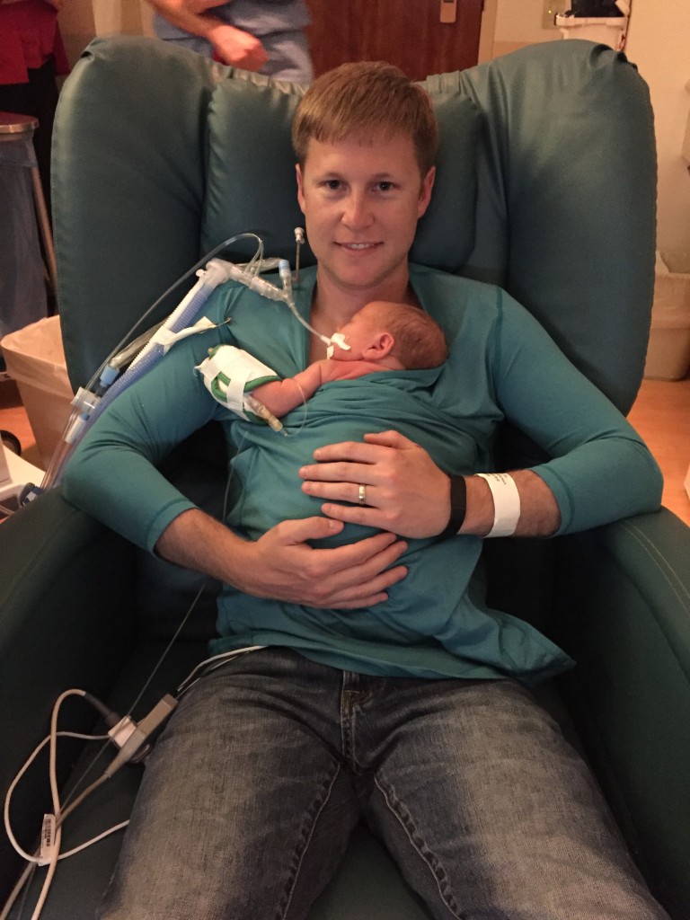 Kangaroo Care is for dads too! Marc Hollingsworth + his little guy reap the benefits of skin to skin time